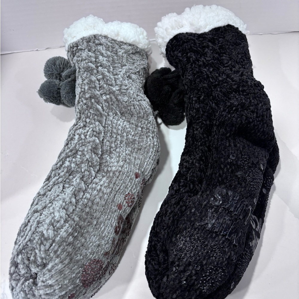 Musk-Luks Shea Butter Infused Slipper Socks 2 Pair Grey & Black Size L/XL NWT - Picture 3 of 4